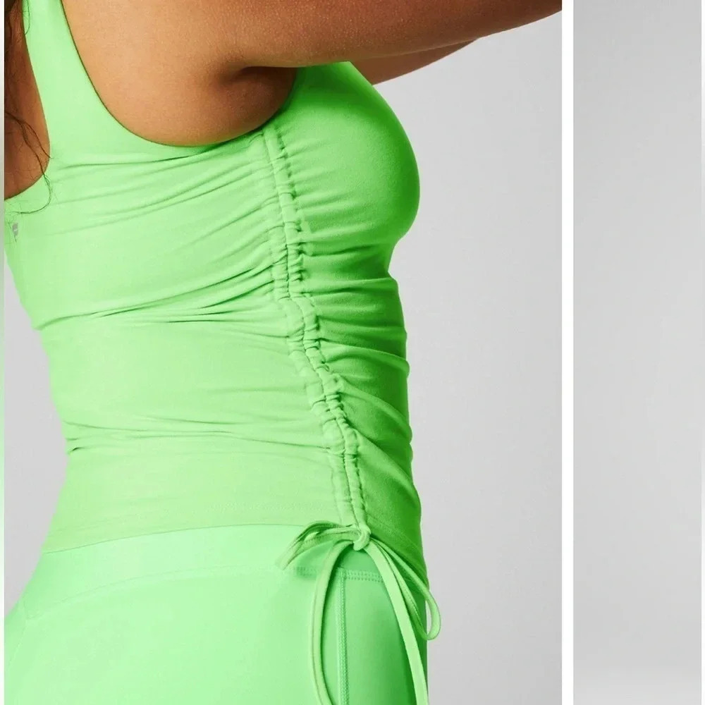 NWT Fabletics Ruched Side Cinch Built in Bra Athletic Neon Tank Top size 4X - Picture 10 of 12